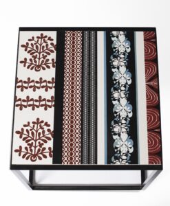 Powder Polyester Aluminum Square Side Table — Modern coffee table with a patterned top and black metal legs.