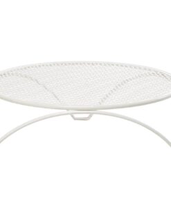 White Outdoor Round Low Coffee Table with mesh top and curved legs