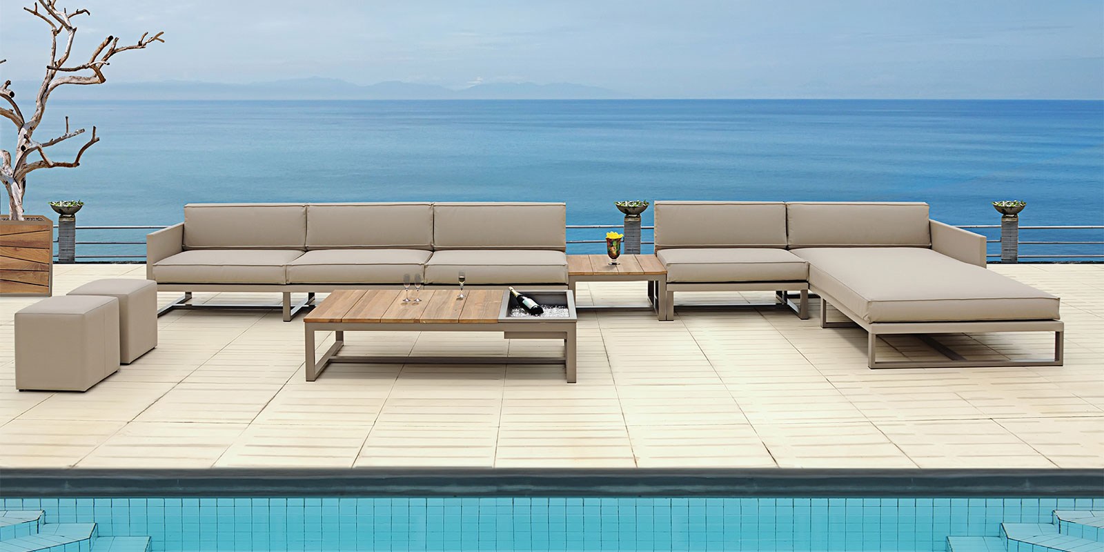 3400 2801a Luxury Modular Elements Champagne Outdoor Sofa
