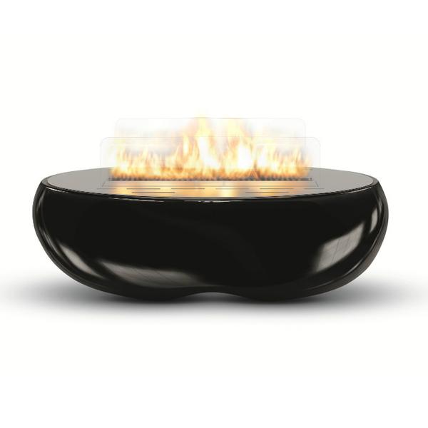Modern outdoor fire pit with a glossy black finish