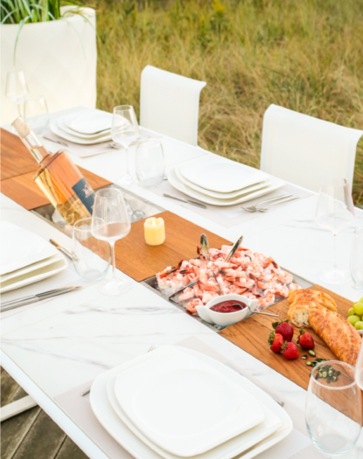 Modular Champagne Dining Table Modern white outdoor indoor extendable dining table champagne ice bucket insert caviar teak sled base