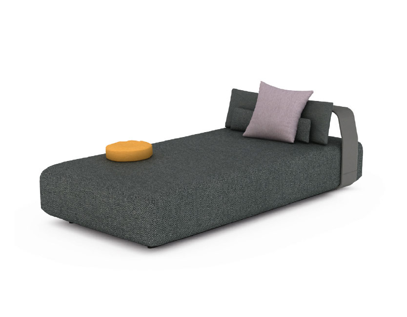 Sleek Rectangular Daybed — Modern sofa bed with grey upholstery and colorful cushions