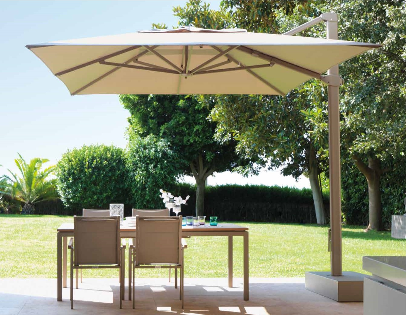eve cantilever black white granite base rectangle 10x13 360 rotation turn modern umbrella contract hospitality