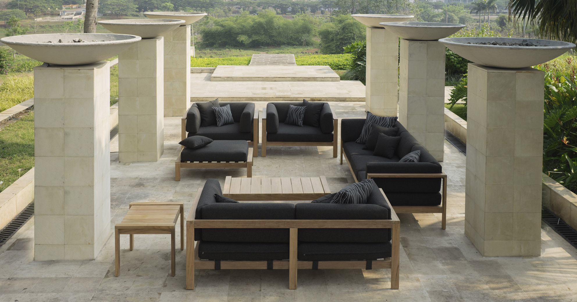transitional contemporary outdoor teak sofa seating qdf cushion