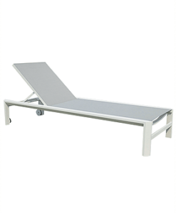 Modern White Grey Aluminum Textile Chaise Lounger Wheels