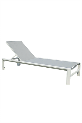 Modern White Grey Aluminum Textile Chaise Lounger Wheels
