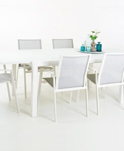 Extendable Tempered Glass Powder Coated Aluminum Dining Table
