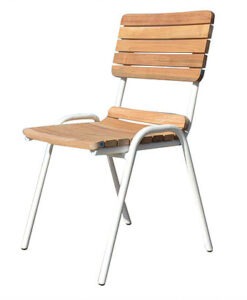 Contemporary Aluminum Teak Stackable Dining Chair