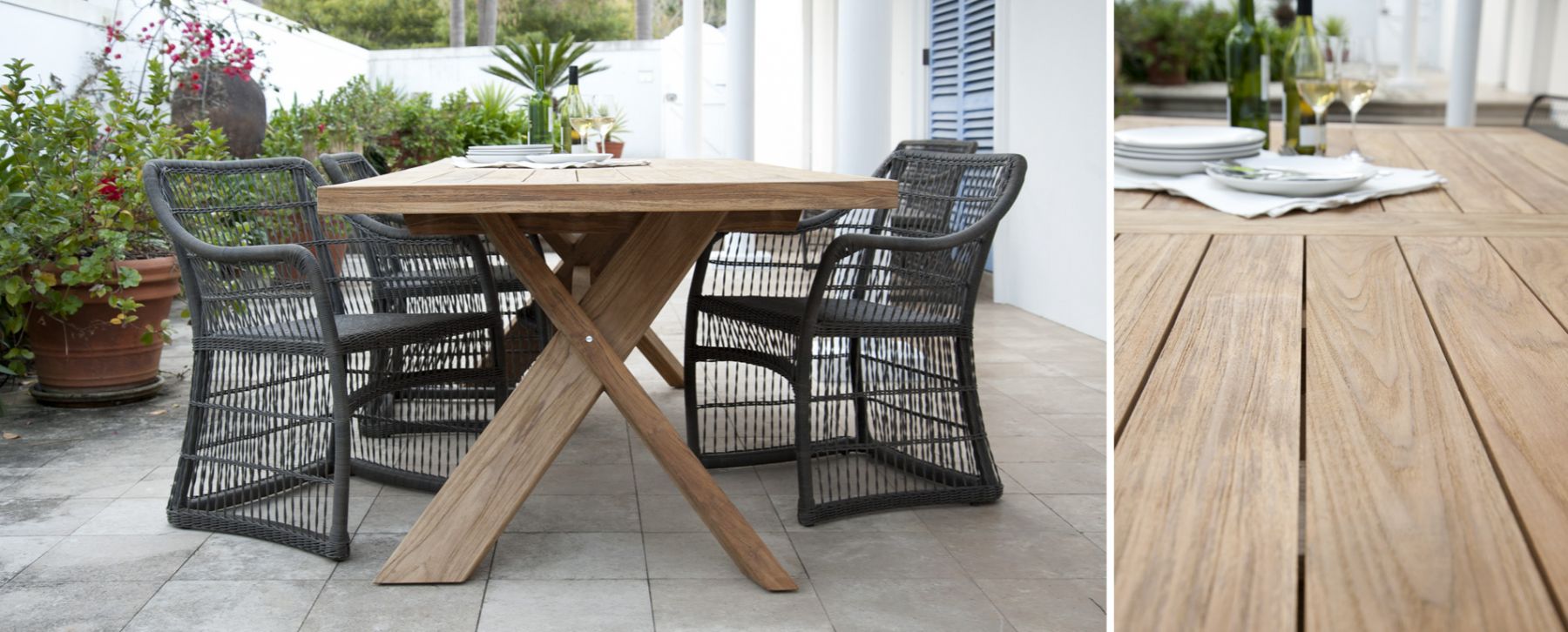 Nixon Dining crossed table legs Traditional Teak Outdoor Furniture Restaurants