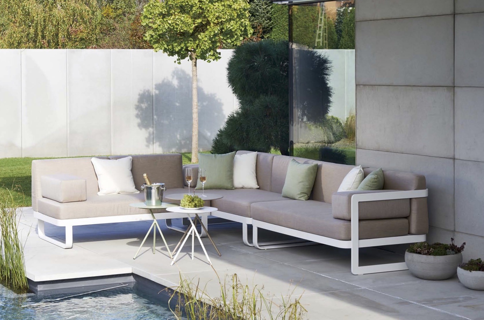 Averon modern white grey cushion outdoor sofa club lounge chair chaise