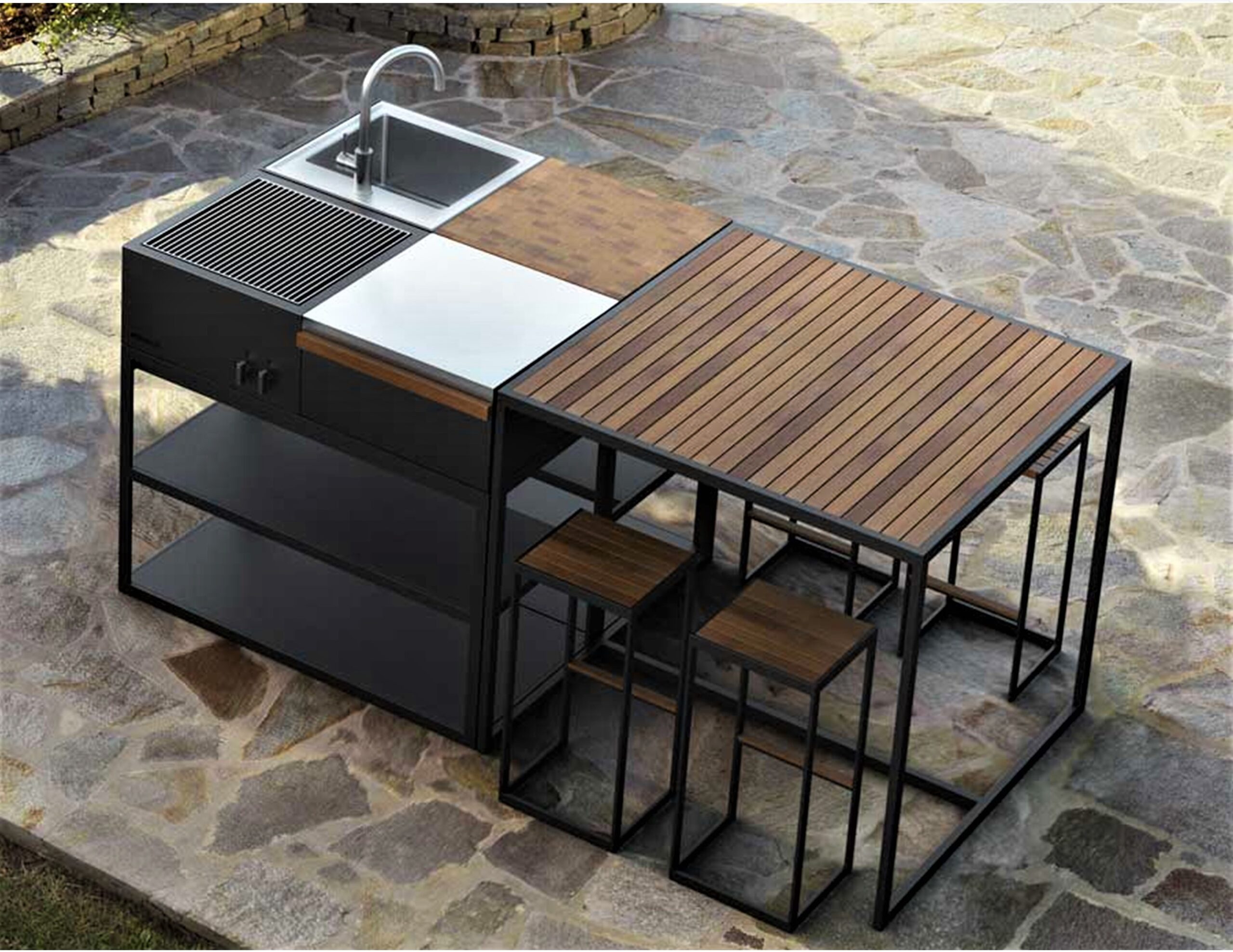 luxury modular outdoor custom grill kitchen black bistro bar counter table modern architecture design