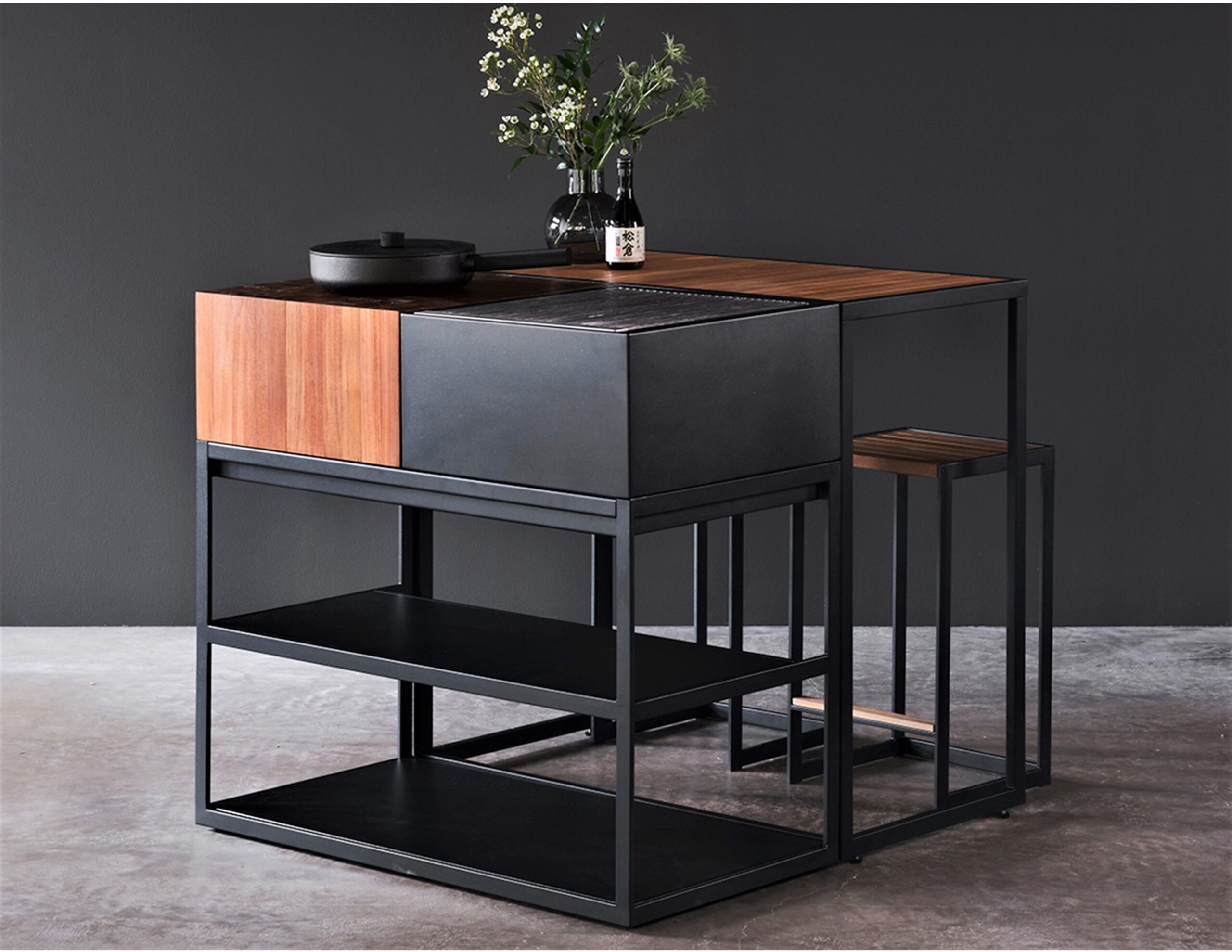 luxury modular outdoor custom grill kitchen black bistro bar modular counter table modern architecture design combo