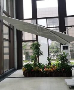 Bono modern cantilever umbrella large 10x10 10x13 white grey heavy roll base wheels granite 365 tilt hotel resort commercial hospitality residential