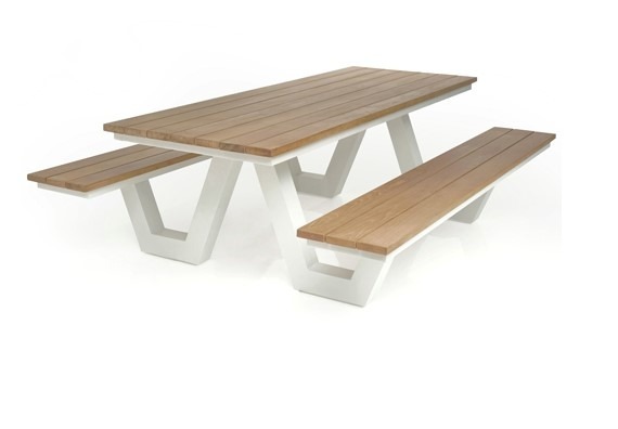 picnic table modern teak aluminum white black custom com hotel restaurant hospitality commercial residential