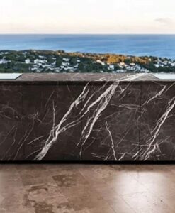 sleek aventura professional custom modern luxury outdoor kitchen bbq grill 316 stainless stone black calcutta marble