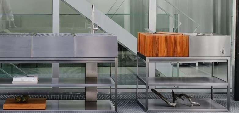 yacht 316 stainless steel grill kitchen modern modular minimalistic gas propane charcoal teak moveable